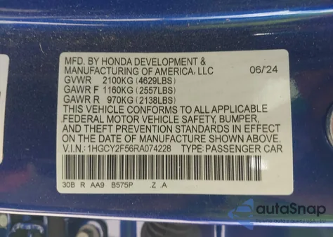 2024 Honda Accord Hybrid Sport from USA, damaged, VIN 1HGCY2F56RA074228